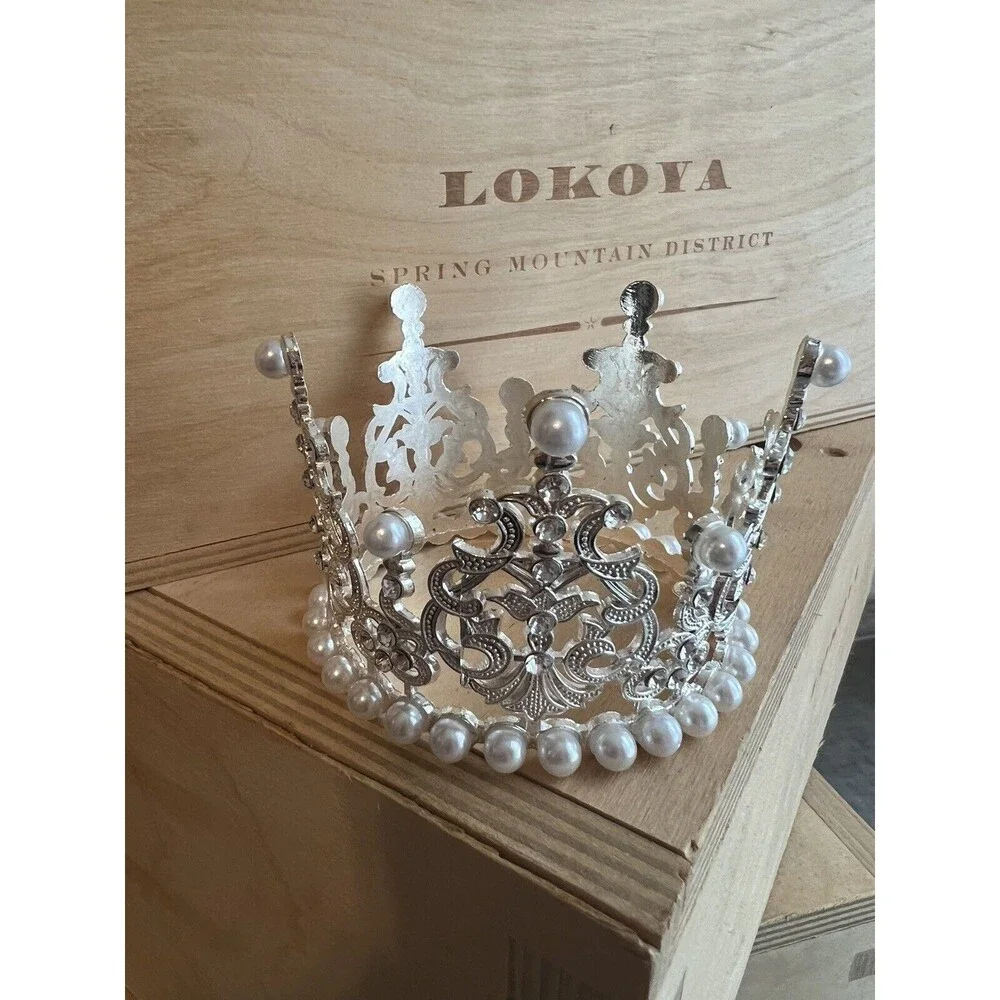 Silver Imitation Pearl Mini Crown Cake Topper Birthday Decor Decoration Wedding